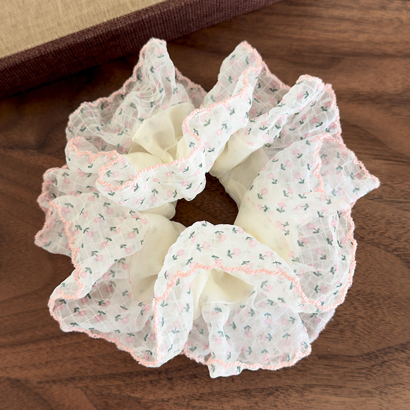 E廠-彩虹泡泡 繡球碎花髮圈高級感法式溫柔大腸圈頭繩髮飾低馬尾髮飾「26937」25.05-3