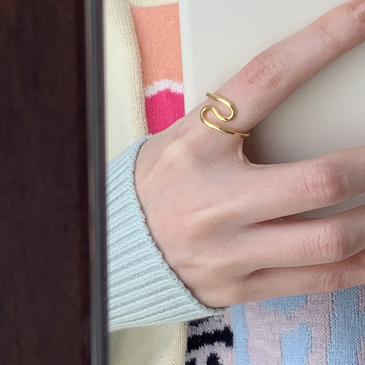 F廠-韓國韓版925純銀線戒指幾何極簡不規則彎曲戒指女設計感ins網紅戒「J1235」25.06-1