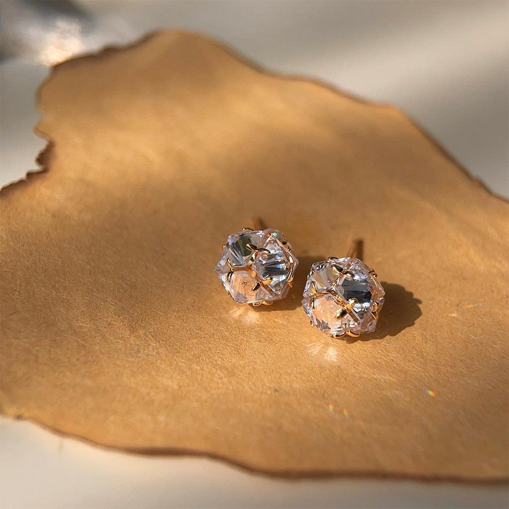 A廠-實物很閃高級感輕奢風立體多面鋯石鍍14K銀針耳飾工廠新款耳環女「3693」24.03-5