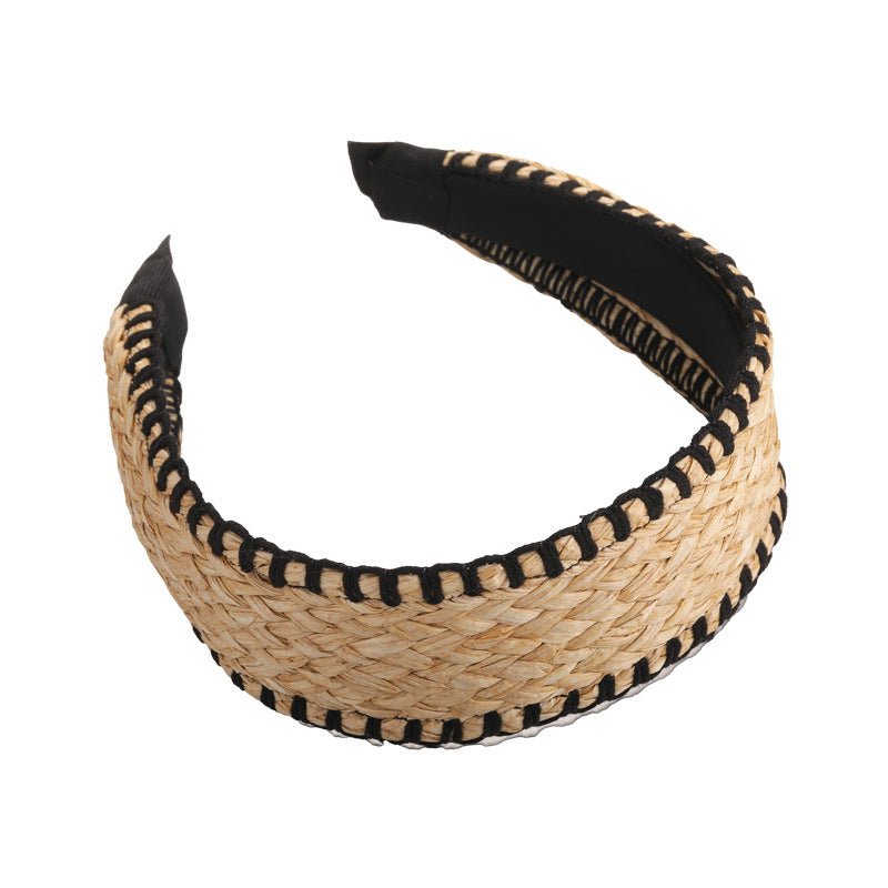 E廠-度假風草編寬邊髮箍女款波西米壓頭箍日常外戴髮捆高顱頂洗臉髮卡「25684」25.06-4