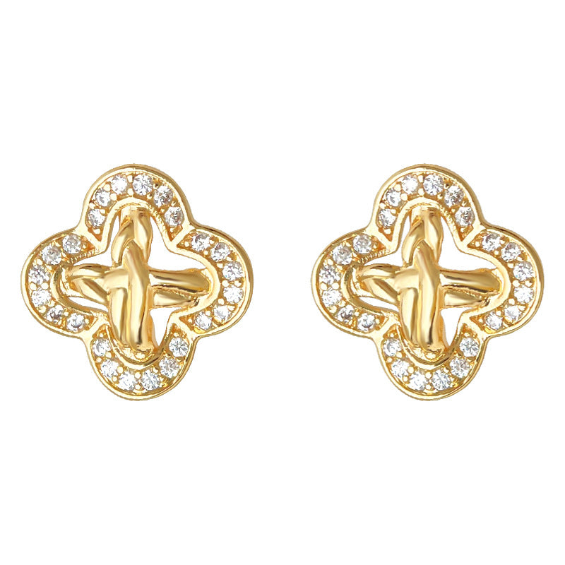 A廠-時尚高級感微鑲鋯石925銀針幾何輕奢風老錢新耳飾工廠耳環 飾品「6879」25.10-1