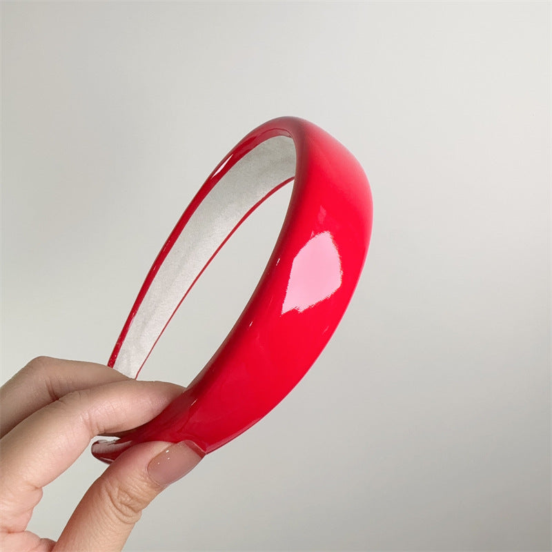 E廠-夏季多巴胺糖果色漆皮亮面皮海綿髮箍PU皮高顱頂純色頭箍髮卡髮飾「27077」25.06-3