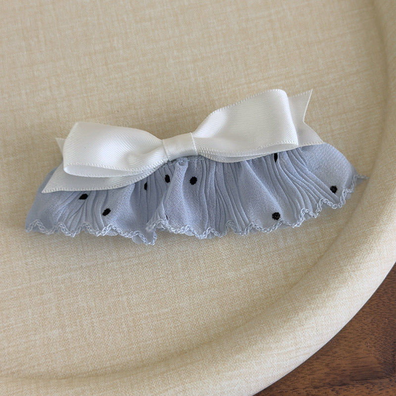 E廠-韓系溫柔布藝點點蕾絲花邊蝴蝶結髮夾側邊夾瀏海夾子甜美ins頭飾「27014」25.05-5