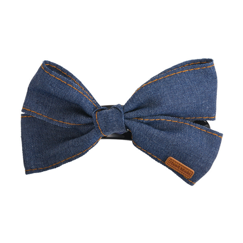 E廠-韓系時髦牛仔飄帶蝴蝶結髮夾簡約高級感後腦勺大號鴨嘴夾甜美髮飾「27096」25.06-3