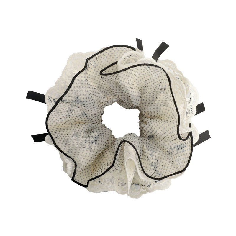 E廠-波點網紗四層蕾絲大腸髮圈公主風絲帶蝴蝶結頭花女高顏值甜美髮繩「27101」25.06-3