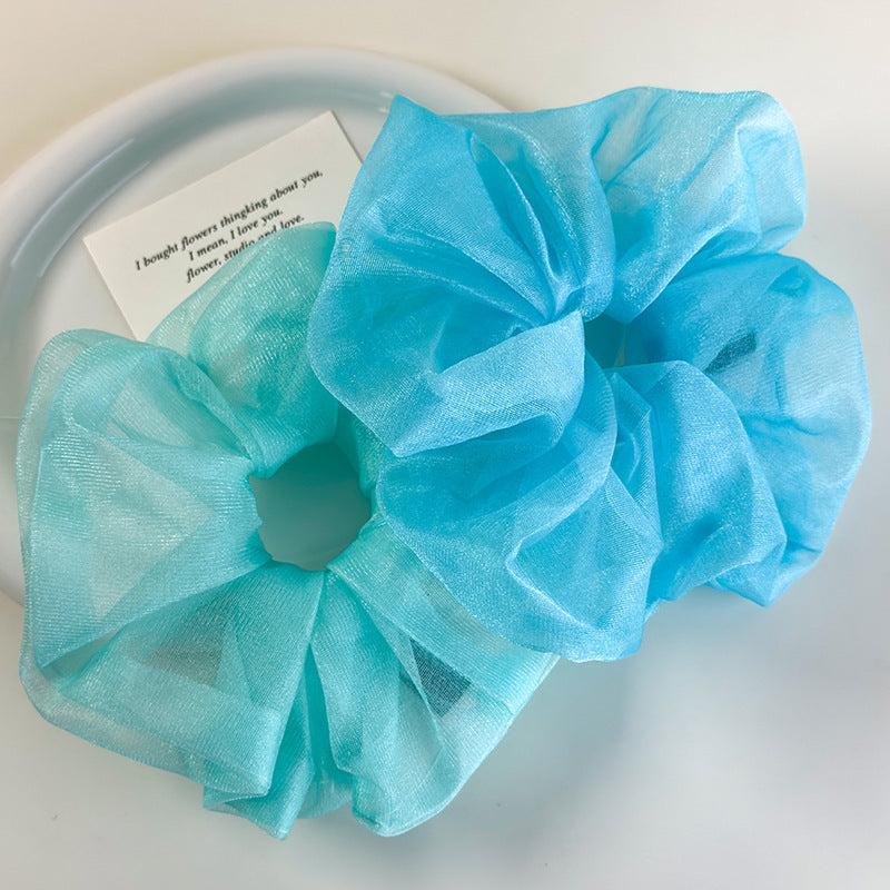 E廠-夏日薄荷 ins湖水藍網紗大腸髮圈女超大清涼感髮繩小清新百搭髮飾「26963」25.05-4