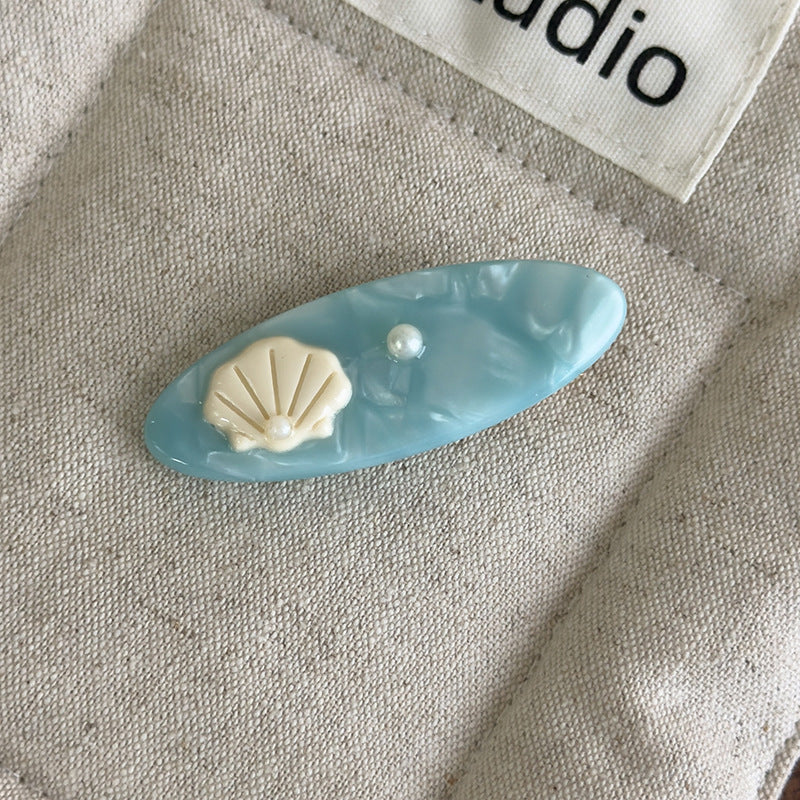 E廠-海藍色貝殼海星醋酸高級感邊夾化妝夾可愛度假風髮夾瀏海夾碎髮夾「27068」25.06-2