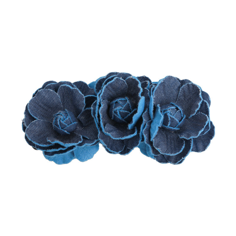 E廠-易夢玲同款復古牛仔山茶花香蕉夾高級感森系風竪夾高馬尾髮夾抓夾「27124」25.06-4