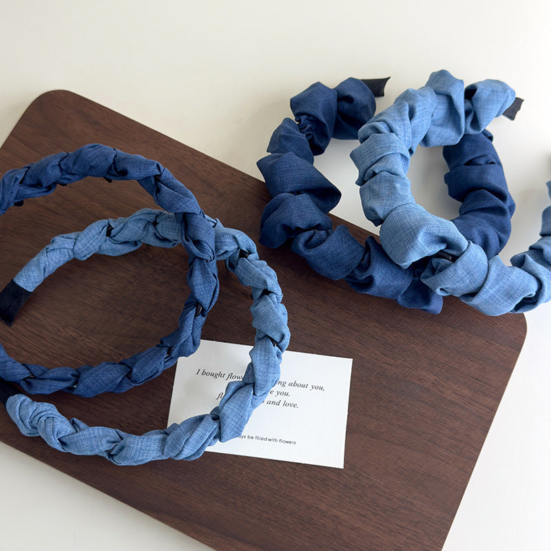 E廠-正反兩戴牛仔藍波浪帶齒高顱頂髮箍壓髮洗臉頭箍防滑碎髮整理神器「27107」25.06-4