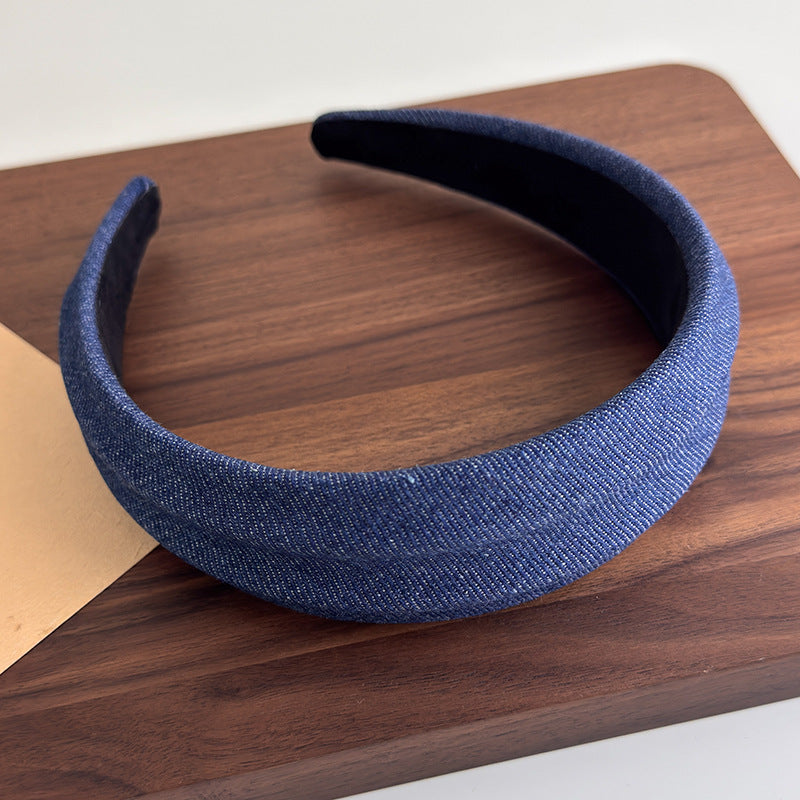 E廠-小清新風~韓系牛仔布藝簡約寬邊髮箍女款2025新款高顱頂頭箍髮飾「27250」25.07-4