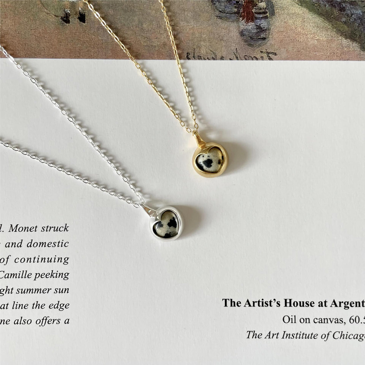 F廠-韓國韓版925純銀愛心斑馬石項鍊簡約ins網紅小紅書項鍊「B1193」25.06-3