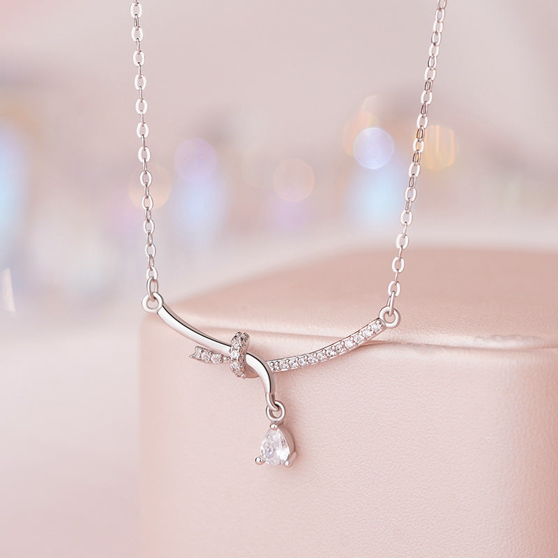 D廠-原創S999足銀流光緞語幾何繩結鋯石項鍊優雅時髦輕奢頸鍊「YC2498N_1」25.09-4