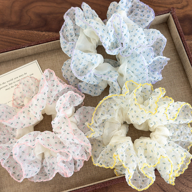 E廠-彩虹泡泡 繡球碎花髮圈高級感法式溫柔大腸圈頭繩髮飾低馬尾髮飾「26937」25.05-3