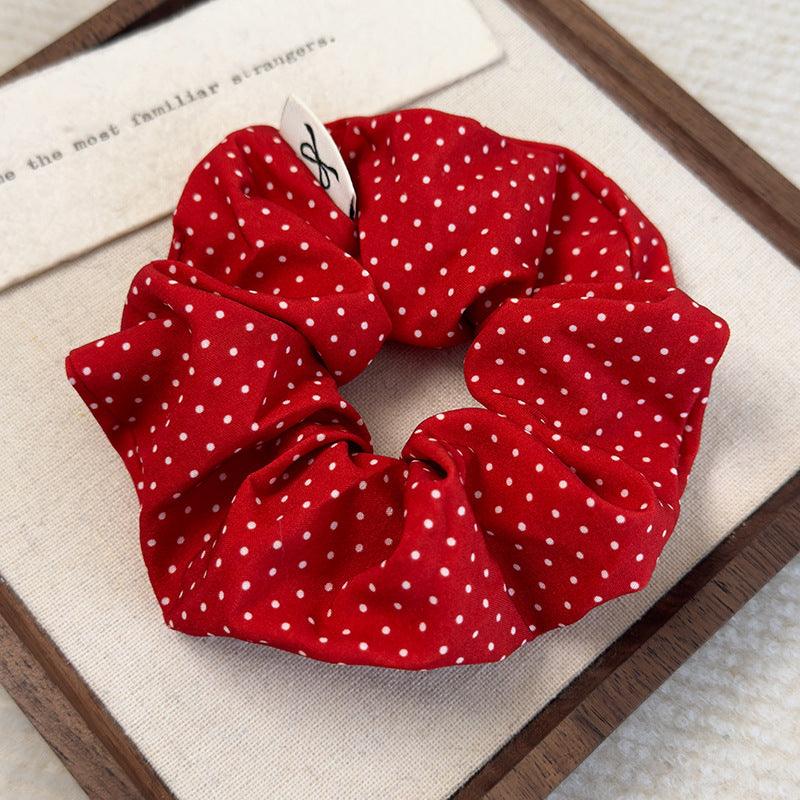 E廠-顯白紅色波點蕾絲大腸髮圈髮繩方巾少女髮圈頭繩扎髮皮筋髮飾2024「26316」24.11-5