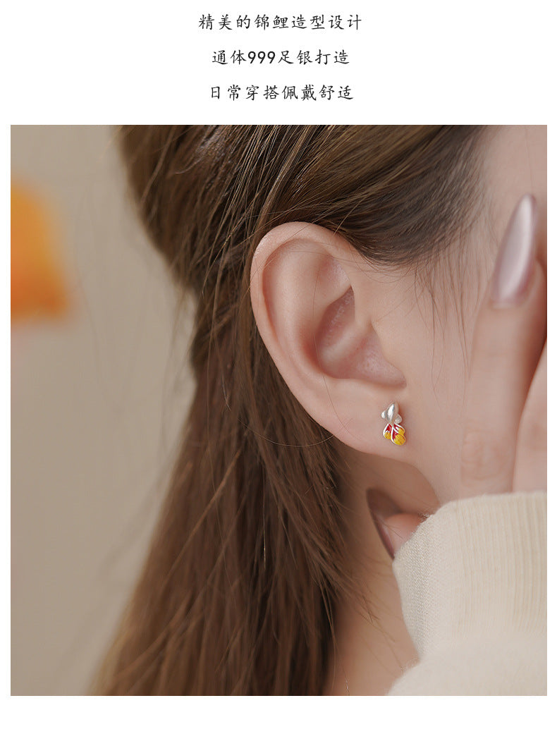 D廠-S999足銀雙錦鯉耳環好運上岸新中式吉祥個性小眾耳飾批發 「YC10072E」25.05-2