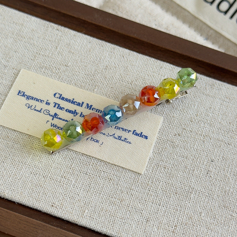 E廠-韓國ins彩色多巴胺水晶髮夾側邊瀏海碎髮一字鴨嘴夾網紅髮夾髮飾「27117」25.06-4