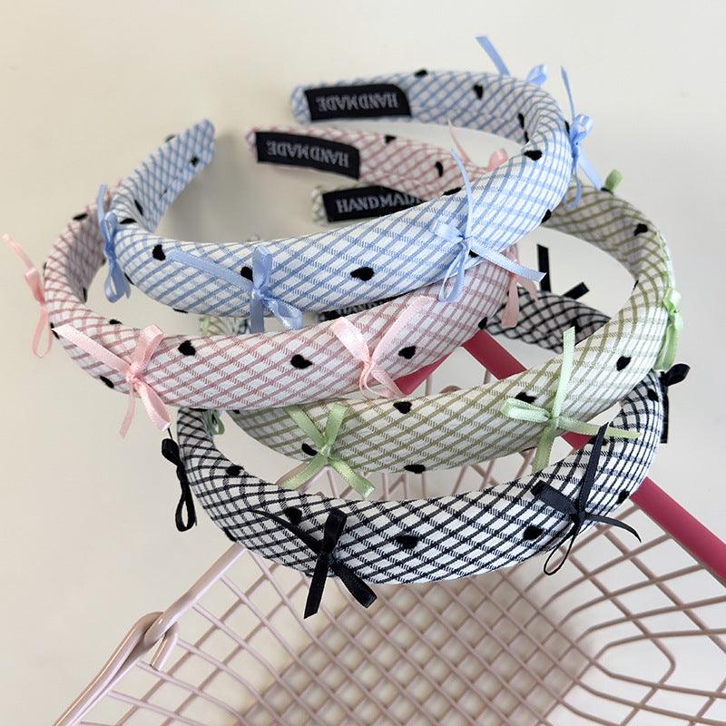 E廠-甜美少女格紋蝴蝶結髮箍高顱頂顯臉小壓髮頭箍不勒頭氣質髮卡頭飾「26718」25.03-4