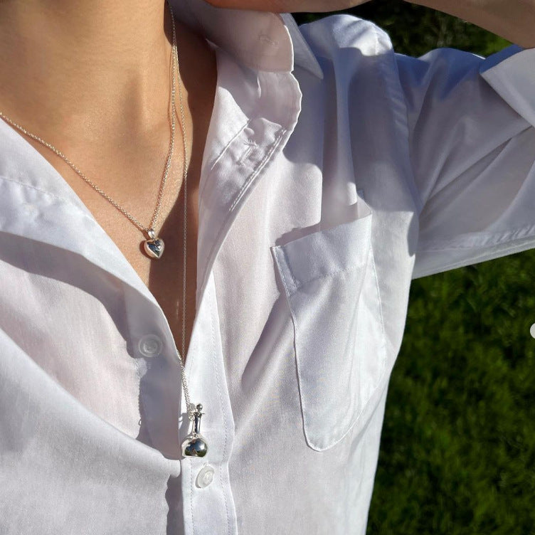 F廠-韓國韓版925純銀愛心冷焰項鍊 簡約小眾小紅書網紅項鍊「B1100」25.09-4