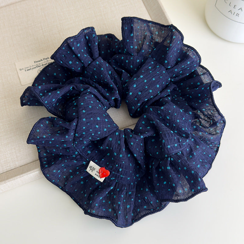 E廠-韓系慵懶風波點荷花邊大腸髮圈女高級感扎頭髮超大號百搭頭繩髮圈「27038」25.06-1