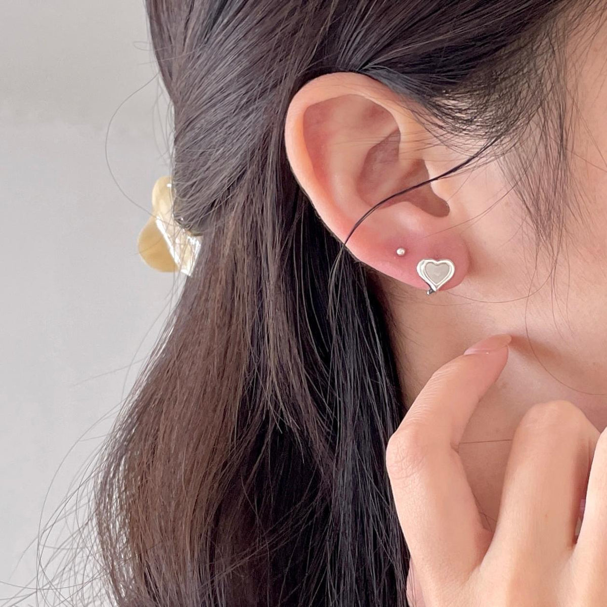 F廠-韓國韓版925純銀蝴蝶結貝殼愛心耳釘耳環簡約氣質百搭ins「C1385」25.04-1