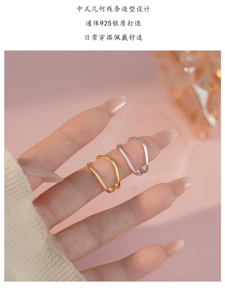 D廠-S925純銀韓版幾何鏤空戒指女簡約甜酷風清新百搭通勤手飾「YC3039R_2」25.03-4