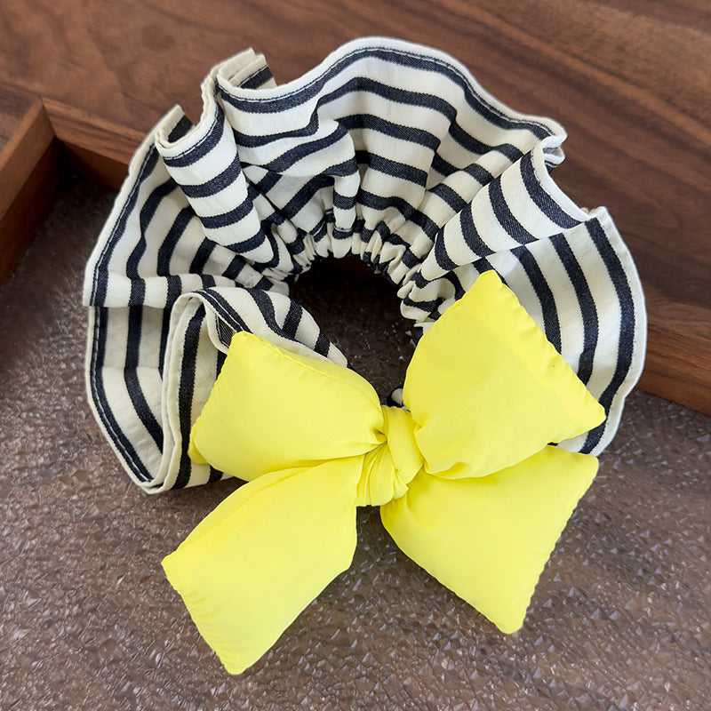 E廠-可愛麵包蝴蝶結條紋大腸圈韓系少女丸子頭皮筋充棉髮圈2025髮飾品「26918」25.05-3