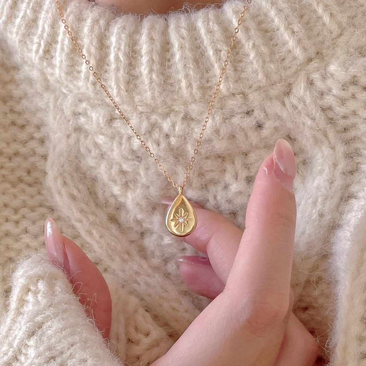 F廠-韓國韓版925純銀八芒星水滴項鍊簡約氣質ins網紅小紅書項「B1348」25.03-3