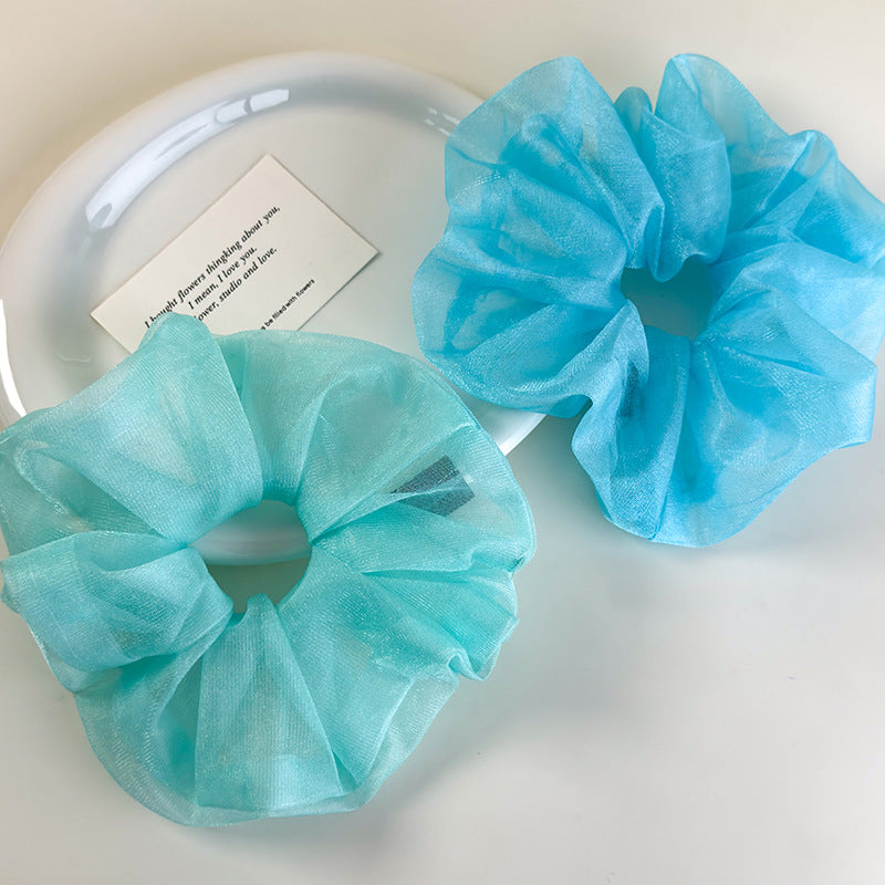 E廠-夏日薄荷 ins湖水藍網紗大腸髮圈女超大清涼感髮繩小清新百搭髮飾「26963」25.05-4