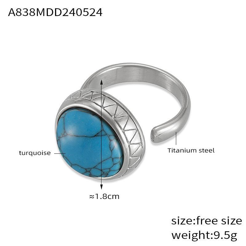 B廠-歐美跨境簡約小眾設計鑲天然石鈦鋼戒指時尚個性百搭網紅同款尾戒「A838」24.05-5