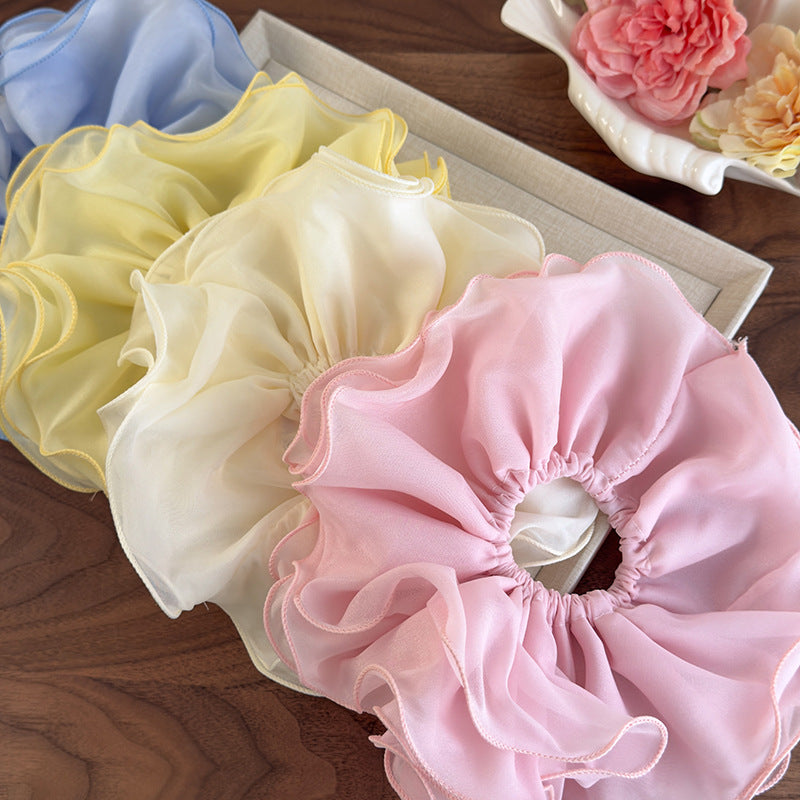 E廠-甜美加大號雙層雪紡網紗大腸髮圈女扎頭髮丸子頭髮繩側低馬尾頭繩「26893」25.05-1