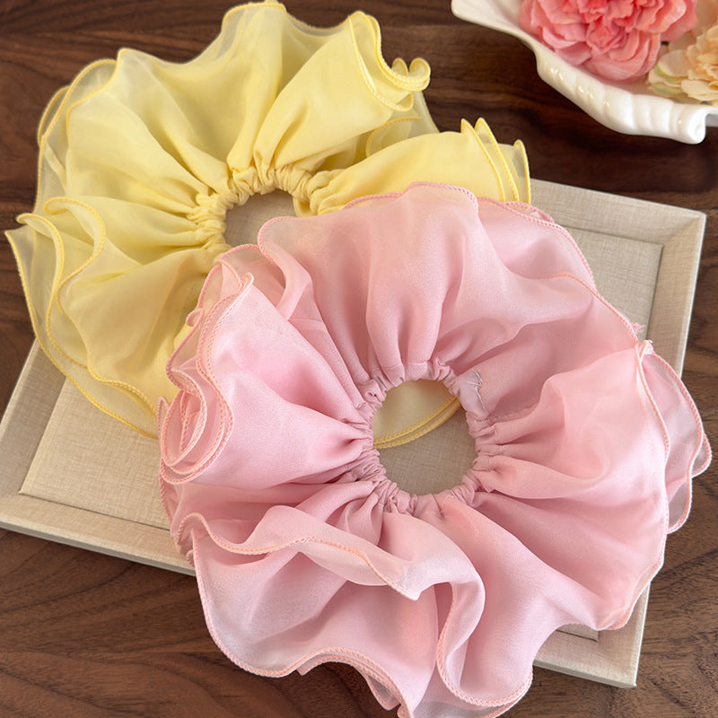 E廠-甜美加大號雙層雪紡網紗大腸髮圈女扎頭髮丸子頭髮繩側低馬尾頭繩「26893」25.05-1