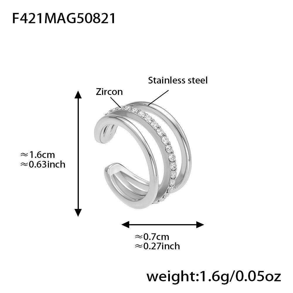 B廠-歐美跨境新款飾品不鏽鋼鑲鋯石三層耳骨夾耳飾簡約時尚耳環「F428-F421」25.08-5