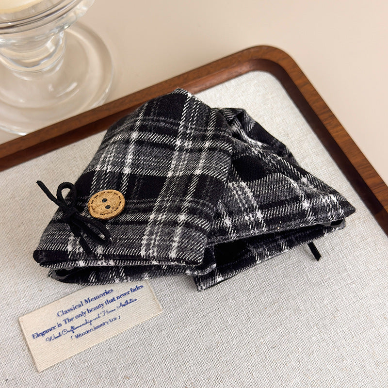 E廠-韓系ins蝴蝶結格紋抓夾女2025新款大號復古髮夾後腦勺盤髮鯊魚夾「27613」25.10-5