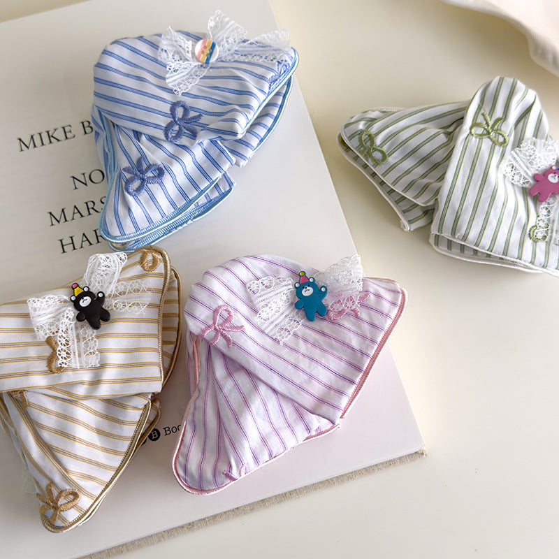 E廠-韓系甜美條紋小熊蝴蝶結三角抓夾大號髮量大2025新款後腦勺鯊魚夾「27170」25.07-1