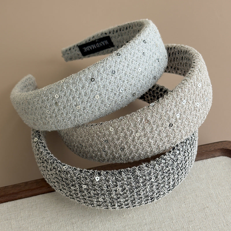 E廠-亮片編織網格髮箍高顱頂百搭頭箍高級感小香風頭箍髮飾新款女「27131」25.06-4