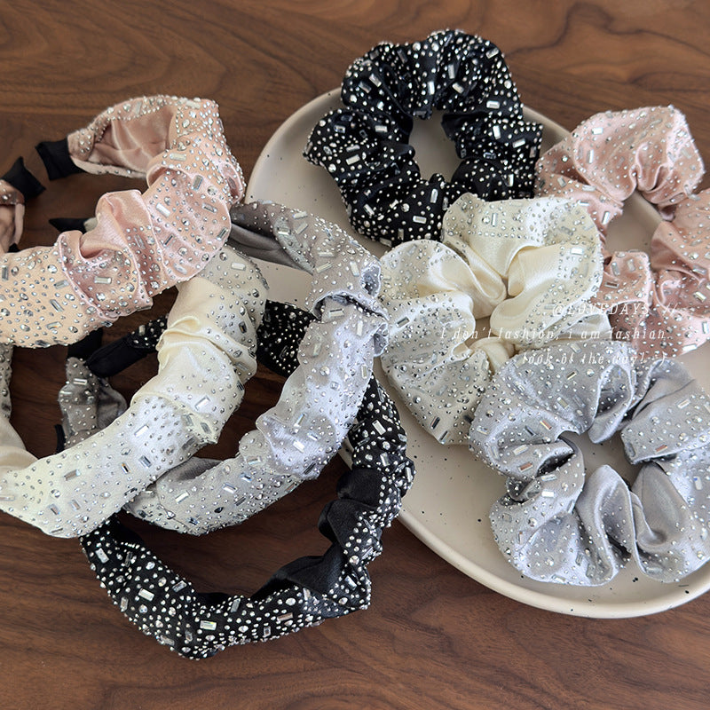 E廠-高級感水鑽大腸圈髮圈扎頭髮馬尾頭繩丸子頭皮筋寬邊水鑽髮箍髮飾「27061」25.06-2