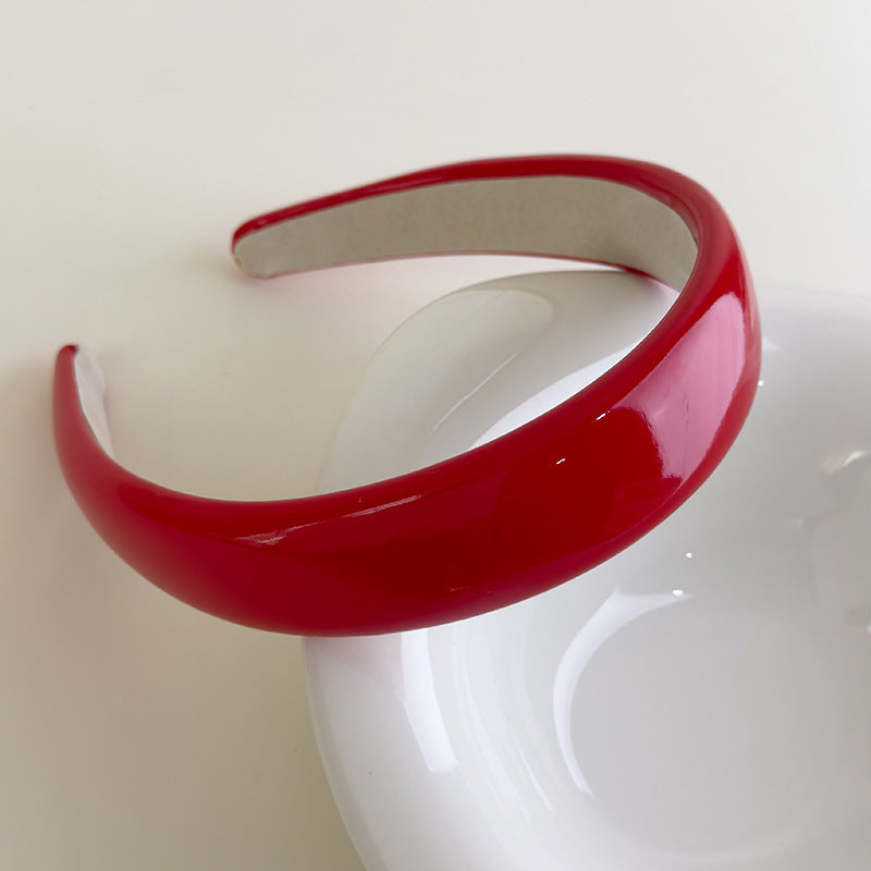 E廠-夏季多巴胺糖果色漆皮亮面皮海綿髮箍PU皮高顱頂純色頭箍髮卡髮飾「27077」25.06-3