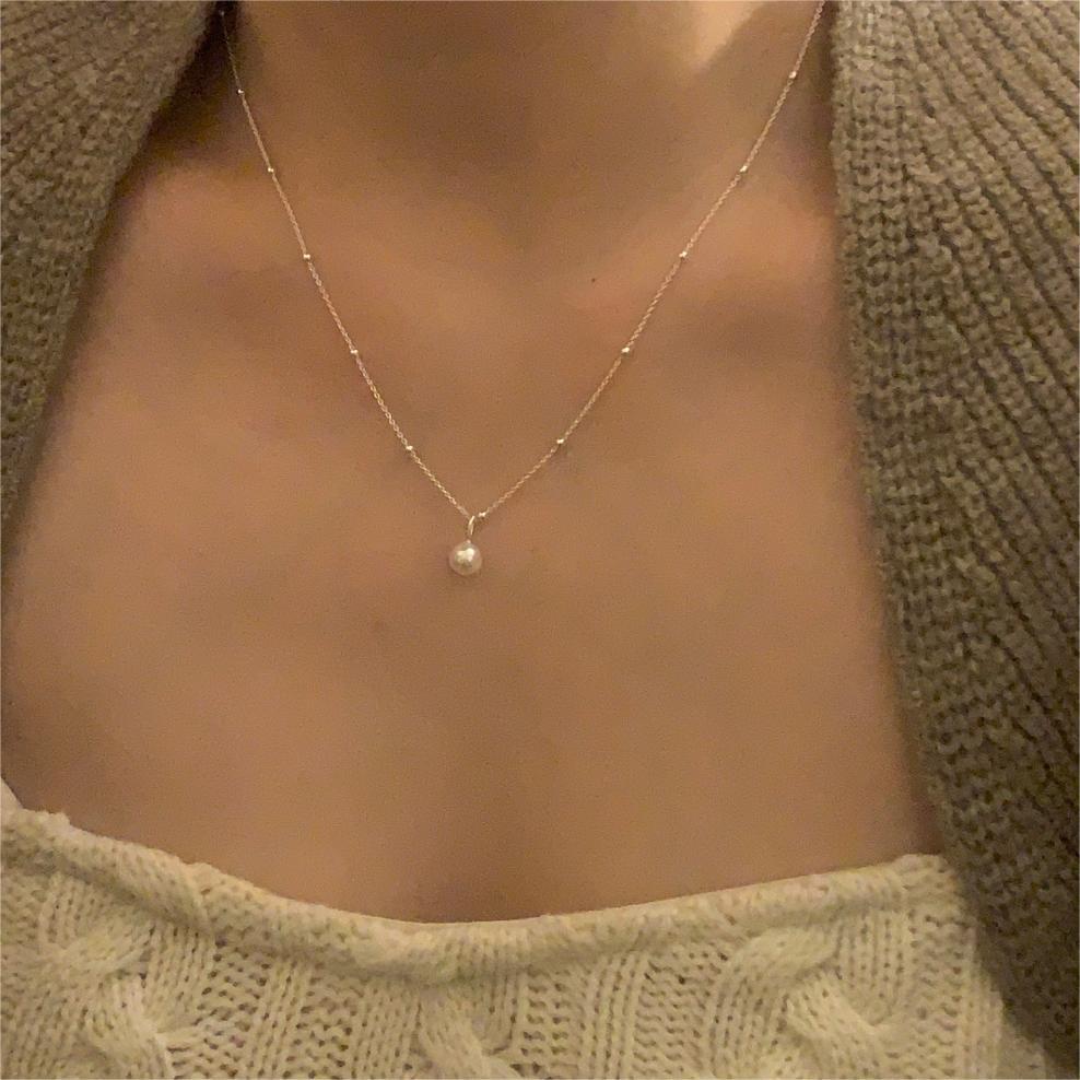 F廠-韓國韓版925純銀珍珠項鍊簡約網紅小紅書冷淡風間珠項鍊「B1166」25.08-2
