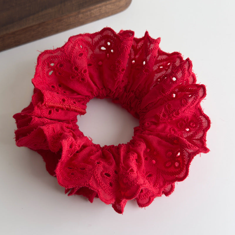 E廠-趙露思同款白色紅色蕾絲大腸髮圈女韓系高級感頭繩頭花髮飾頭飾「27091」25.06-3