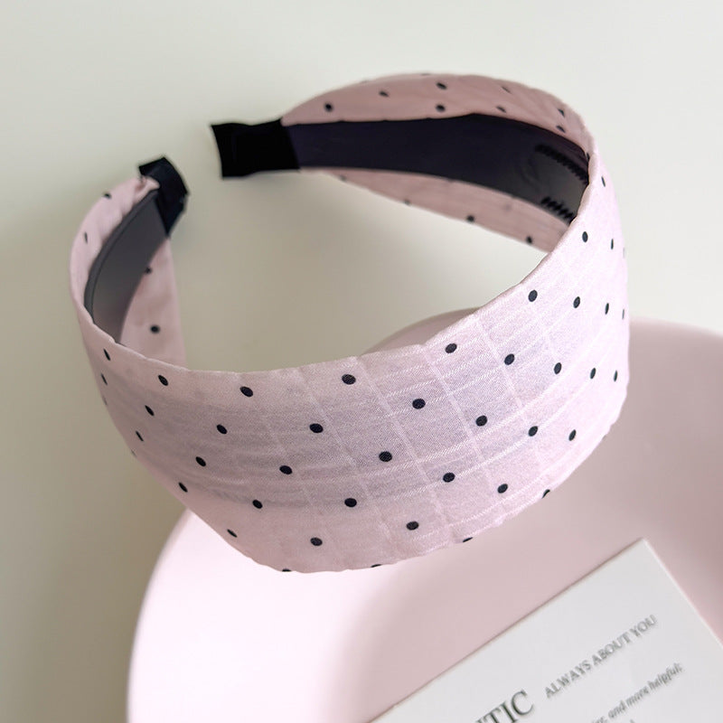 E廠-甜美粉色系波點褶皺寬邊髮箍女洗臉壓髮頭箍少女心溫柔髮捆髮飾夏「27177」25.07-1