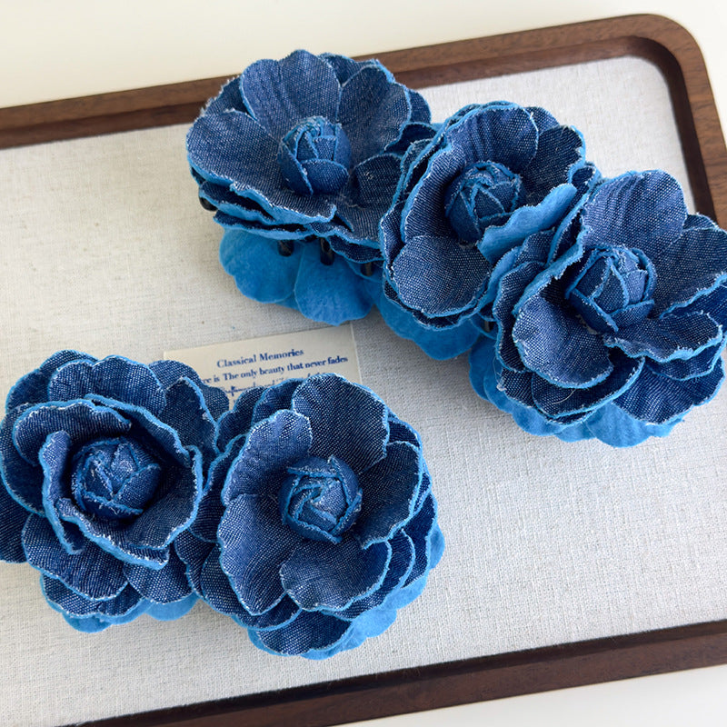 E廠-易夢玲同款復古牛仔山茶花香蕉夾高級感森系風竪夾高馬尾髮夾抓夾「27124」25.06-4