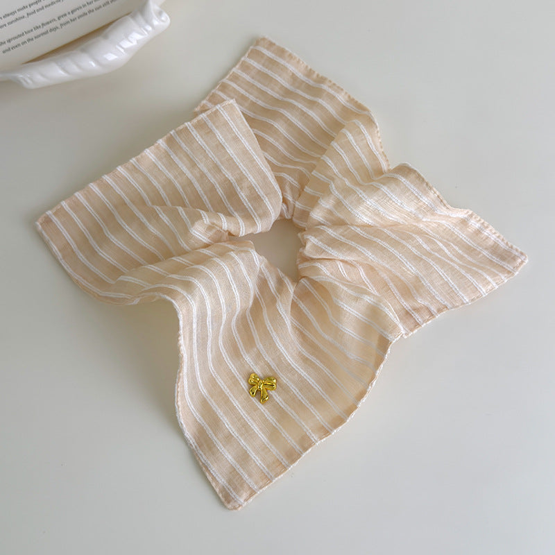 E廠-韓系清新藍色條紋方巾大腸髮圈女方形扎頭髮皮筋側低馬尾髮繩頭繩「27125」25.06-4