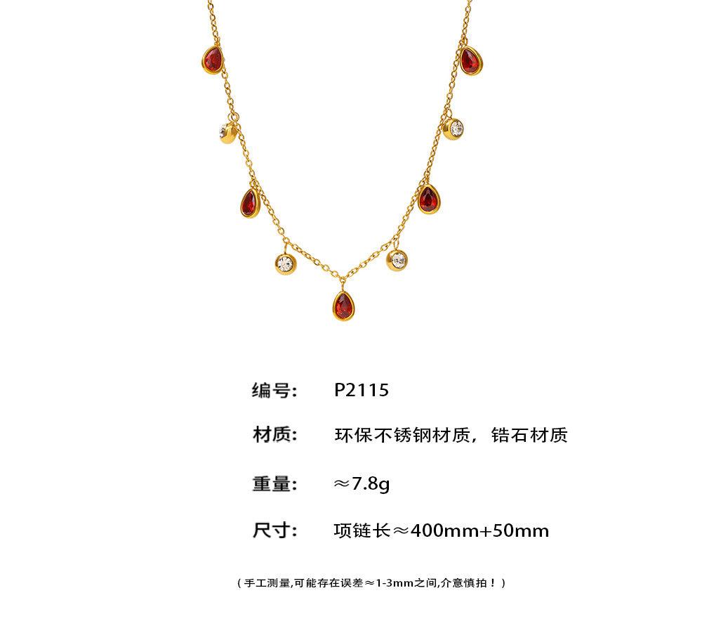 B廠-工廠直銷水滴鋯石鎖骨項鍊歐美小眾輕奢不鏽鋼首飾現貨批發「P2115」24.12-2