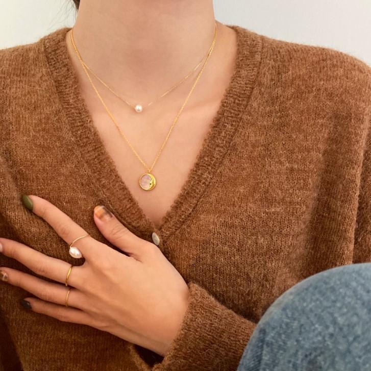 F廠-韓國韓版925純銀INS 小紅書珍珠米珠項鍊銀飾品簡約項鍊「B1080」25.04-4