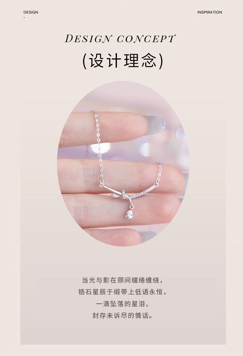 D廠-原創S999足銀流光緞語幾何繩結鋯石項鍊優雅時髦輕奢頸鍊「YC2498N_1」25.09-4