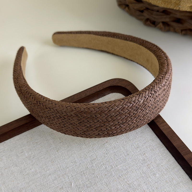 E廠-度假風草編寬邊髮箍女款波西米壓頭箍日常外戴髮捆高顱頂洗臉髮卡「25684」25.06-4