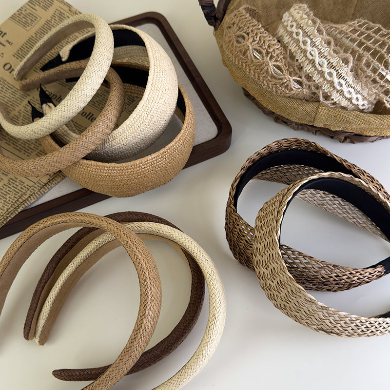 E廠-度假風草編寬邊髮箍女款波西米壓頭箍日常外戴髮捆高顱頂洗臉髮卡「25684」25.06-4