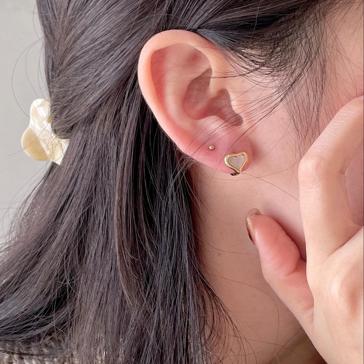 F廠-韓國韓版925純銀蝴蝶結貝殼愛心耳釘耳環簡約氣質百搭ins「C1385」25.04-1