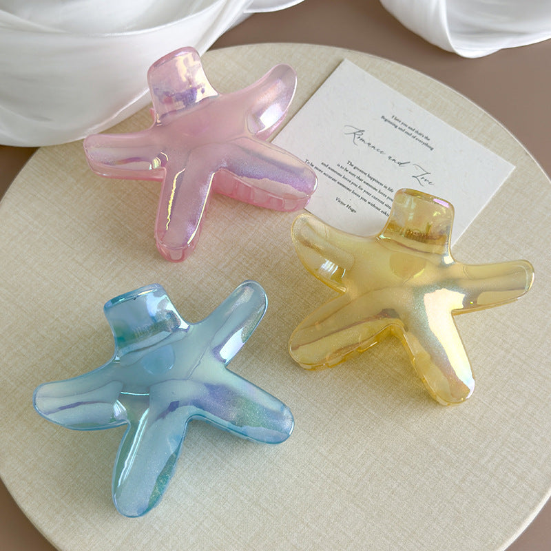 E廠-韓版個性甜美百搭大號彩色海星雞蛋花抓夾度假風簡約花朵鯊魚夾女「27045」25.06-1