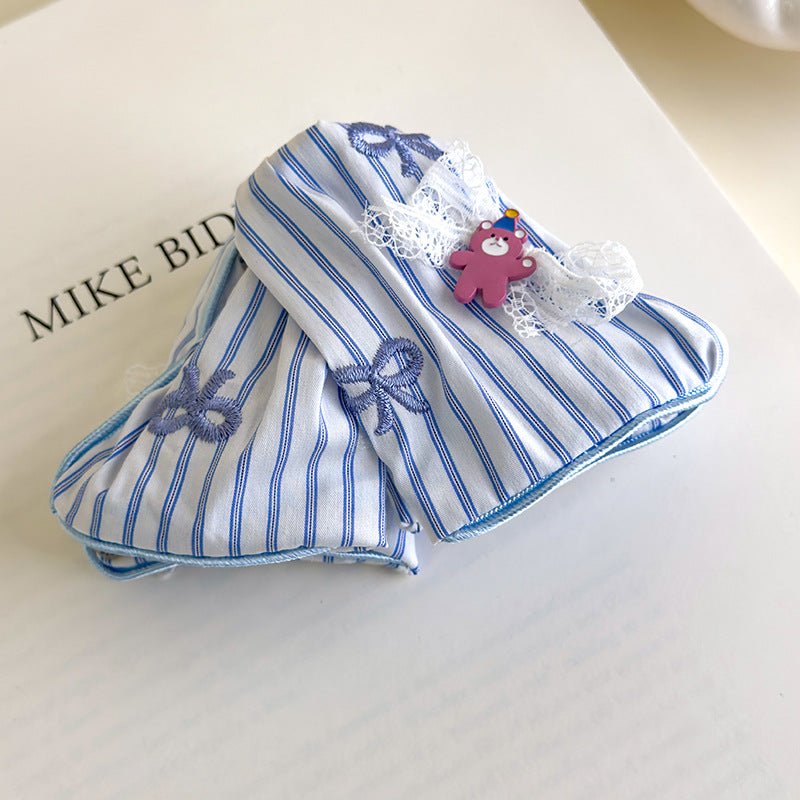 E廠-韓系甜美條紋小熊蝴蝶結三角抓夾大號髮量大2025新款後腦勺鯊魚夾「27170」25.07-1